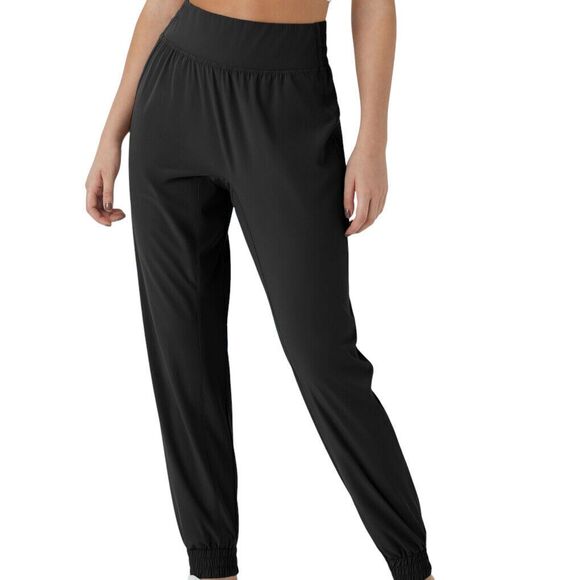 Halara Black High Waist Nylon Blend Elastic Waist UPF Joggers Size Medium Petite - Picture 1 of 10